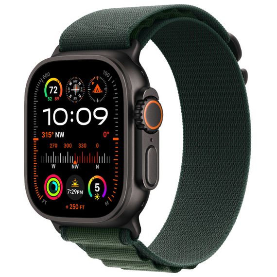 Часы Apple Watch Ultra 2 (2024) GPS + Cellular 49mm, черный титановый корпус, ремешок Alpine (Темно-зеленый) M