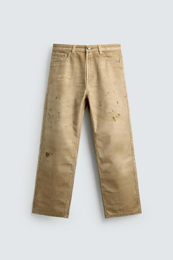 ZARA БРЮКИ STRAIGHT FIT С ЭФФЕКТОМ ПОТЕРТОСТИ, РЫЖЕВАТО-КОРИЧНЕВЫЙ