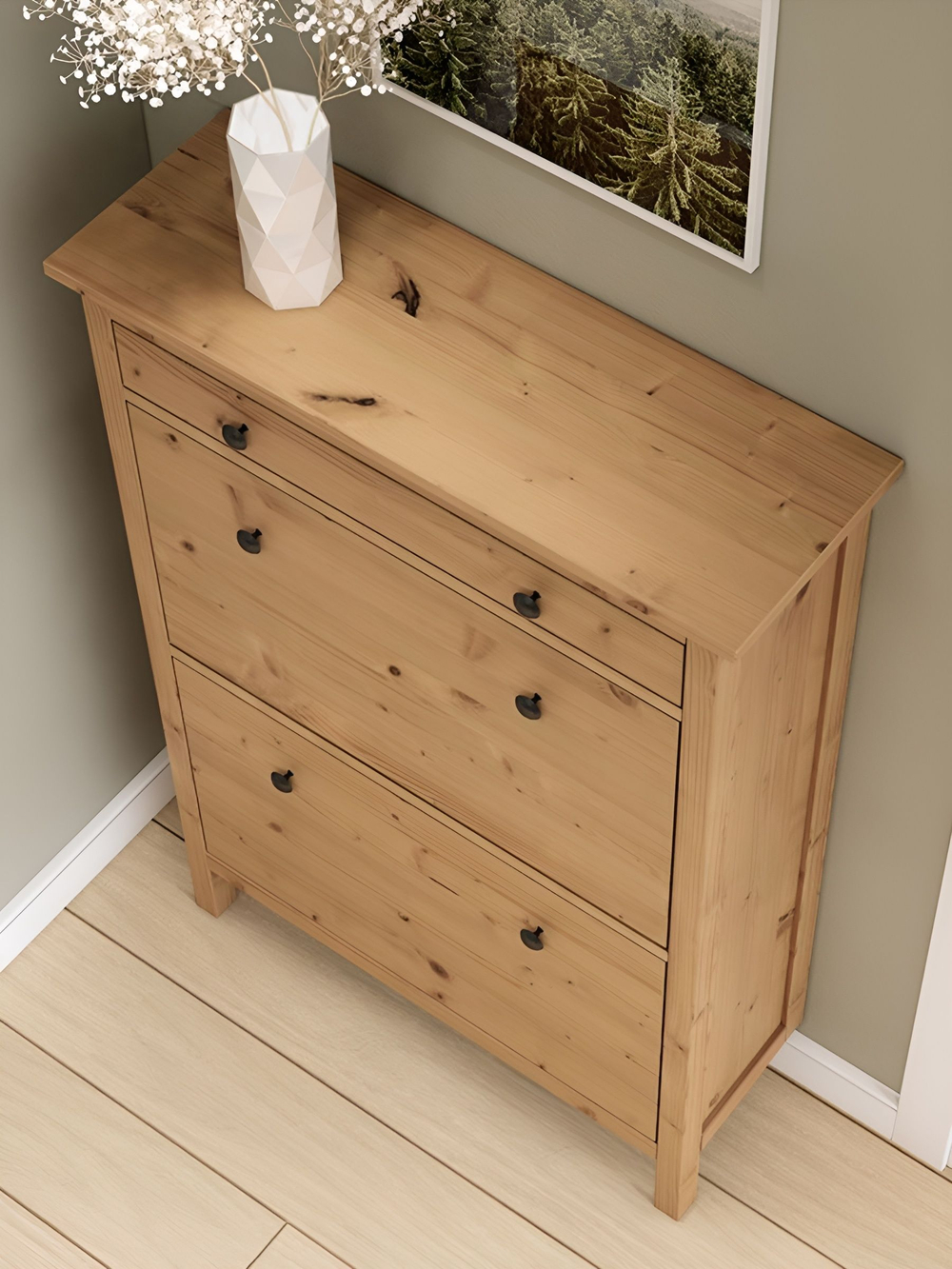 IKEA Обувница 3 ящ, HEMNES 89х127х30, черная/св-коричневая, из массива сосны, КЫМОР (ХЕМНЭС ИКЕА)