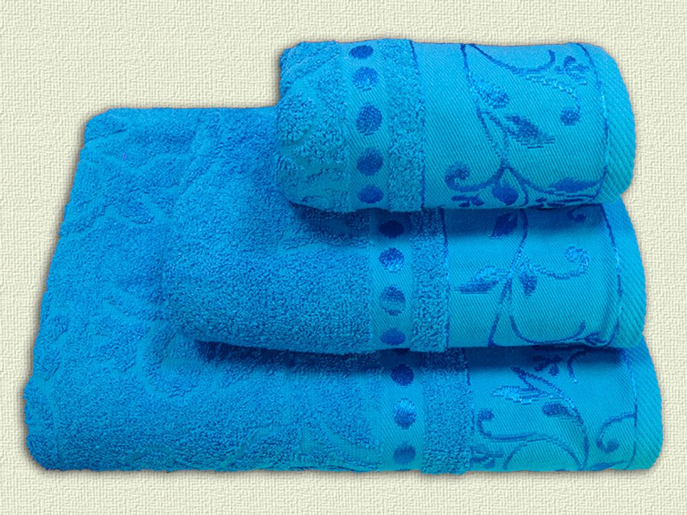 Комплект из 3 махровых жаккардовых полотенец 30*60+50*90+70*130 см. (цвет морская волна, арт. 860-608)
