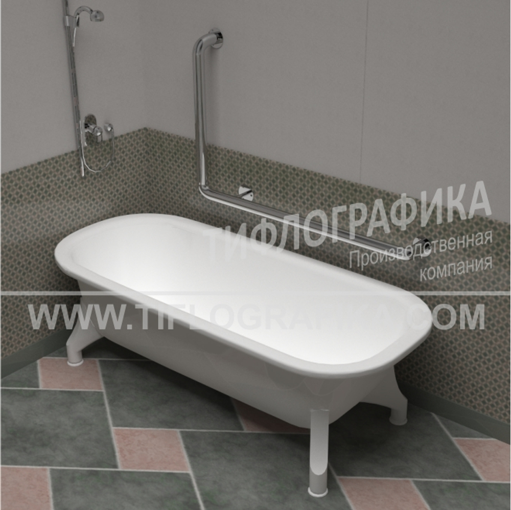 Поручень опорный угловой Г-образный левый, пристенный, нерж. сталь, 600x900 мм, D38 мм