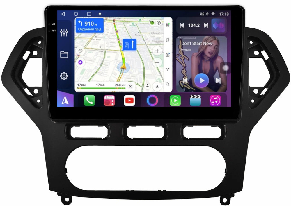 Магнитола для Ford Mondeo 4 2007-2010 (рамка черная) - FarCar 1231M монитор 10.36" QLED на Android 14, TS18, CarPlay, 4G SIM-слот