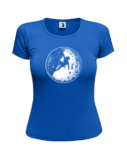 Футболка Космонавт на Луне женская приталенная синяя с белым рисунком