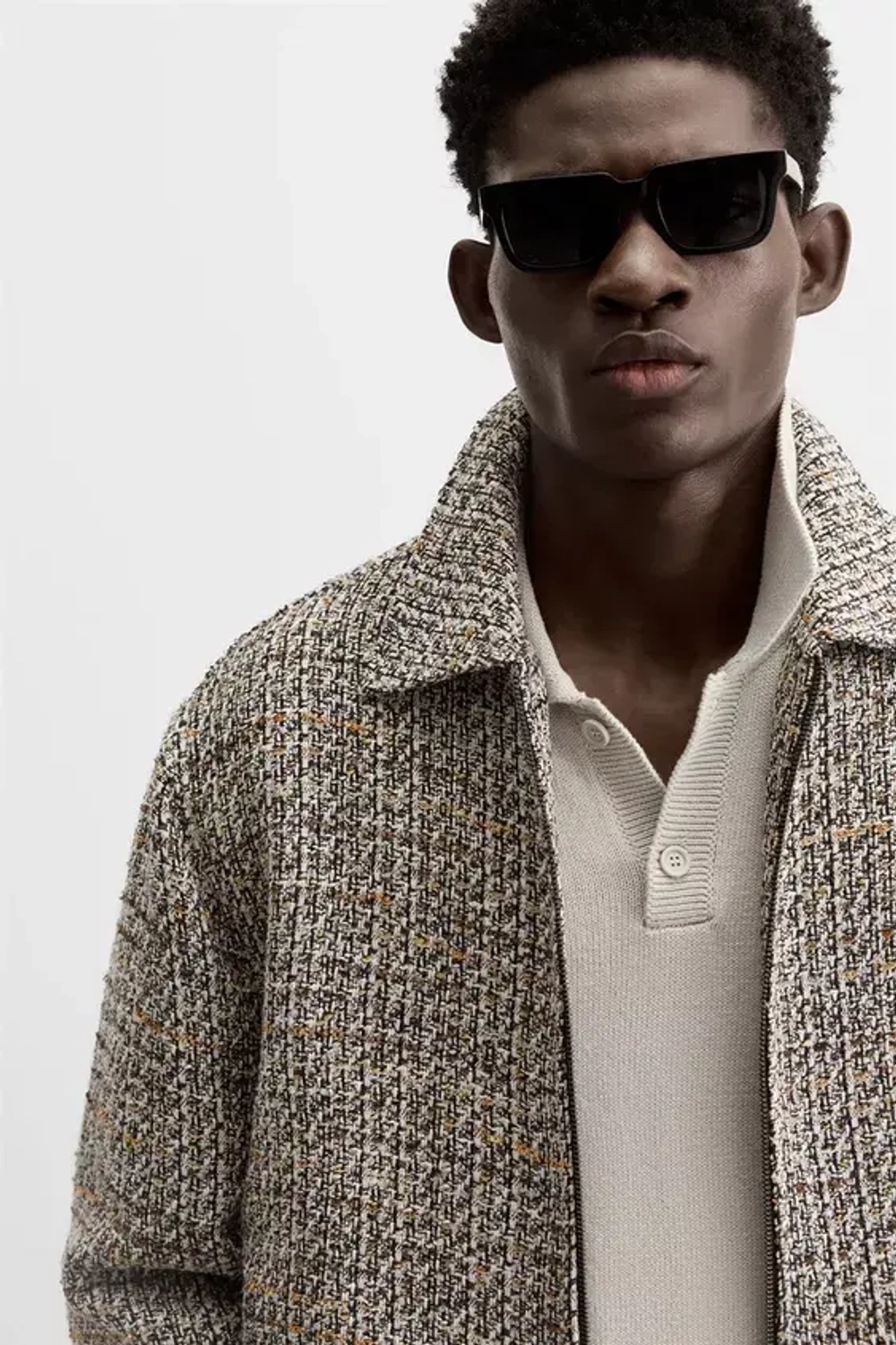 ZARA КУРТКА-РУБАШКА ИЗ РЕЛЬЕФНОЙ ТКАНИ С МОЛНИЕЙ, РЫЖЕВАТО-КОРИЧНЕВЫЙ