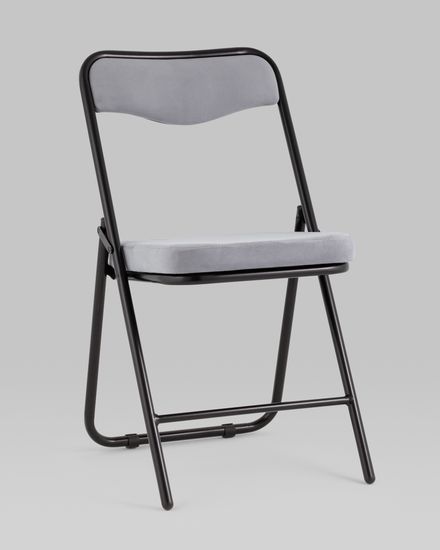 Складной стул Джонни велюр серый каркас черный матовый