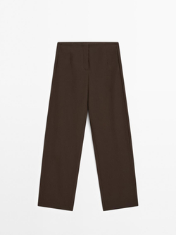 Massimo Dutti Брюки из рельефной ткани с узором, шоколадный