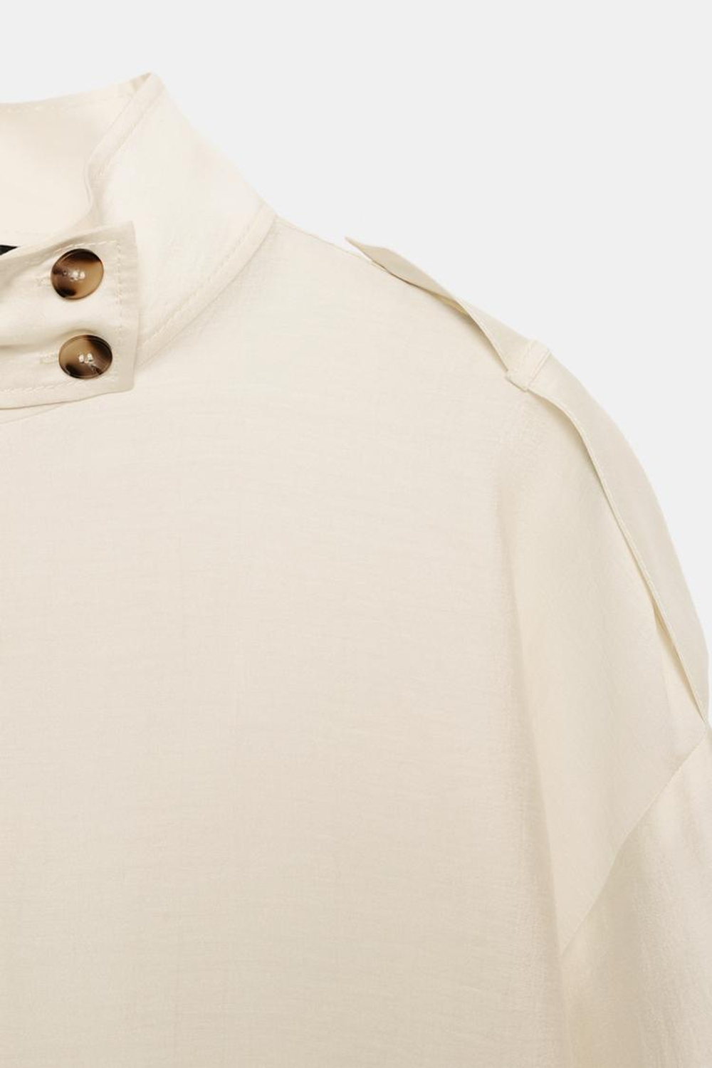 ZARA СТРУЯЩАЯСЯ РУБАШКА С ВОРОТНИКОМ-СТОЙКОЙ, ЭКРЮ