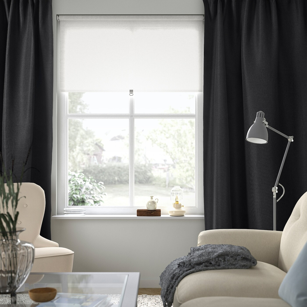 IKEA ANNAKAJSA  (ИКЕА АННАКАЙСА)  -  Шторы, 1 пара, на ленте/антрацит, 145x300 см