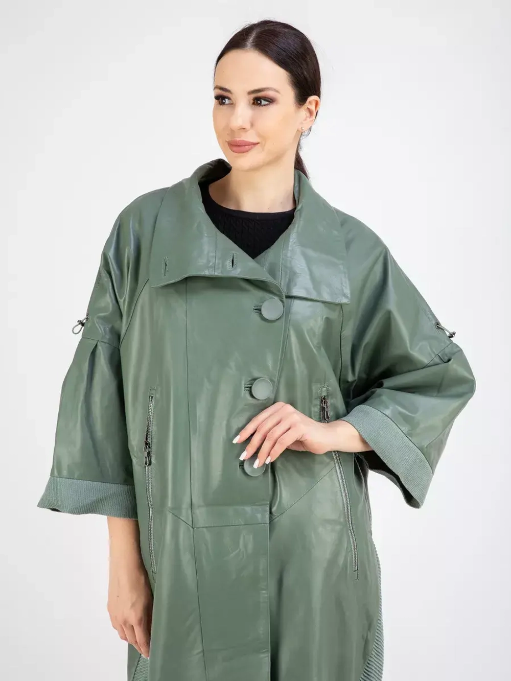 Кожаный плащ длинный пальто оверсайз