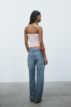 ZARA ТОП ИЗ ПОЛИАМИДА С ПРИНТОМ «ВИШНИ», РОЗОВЫЙ