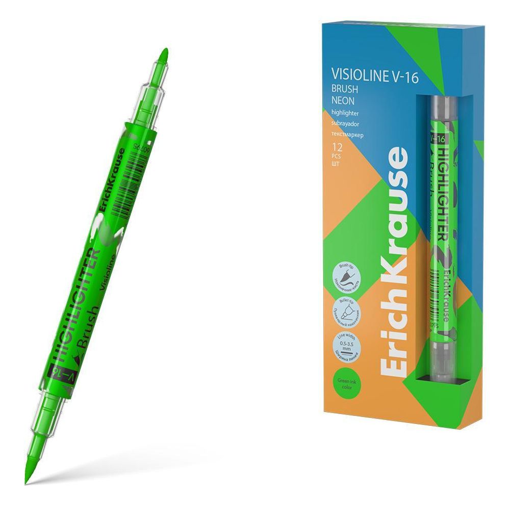 Текстовыделитель двусторонний зеленый &quot;Visioline V-16 Brush Neon&quot; (Erich Krause)