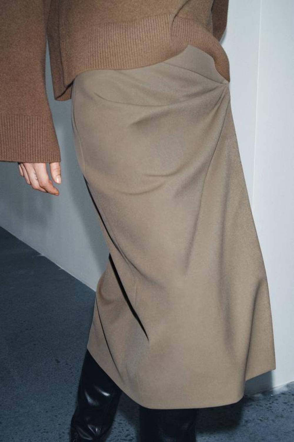 ZARA СТРУЯЩАЯСЯ ЮБКА-ПАРЕО — ZW COLLECTION, СЕРО-КОРИЧНЕВЫЙ