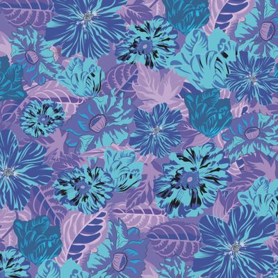 неоновые голубые цветы на фиолетовом фоне