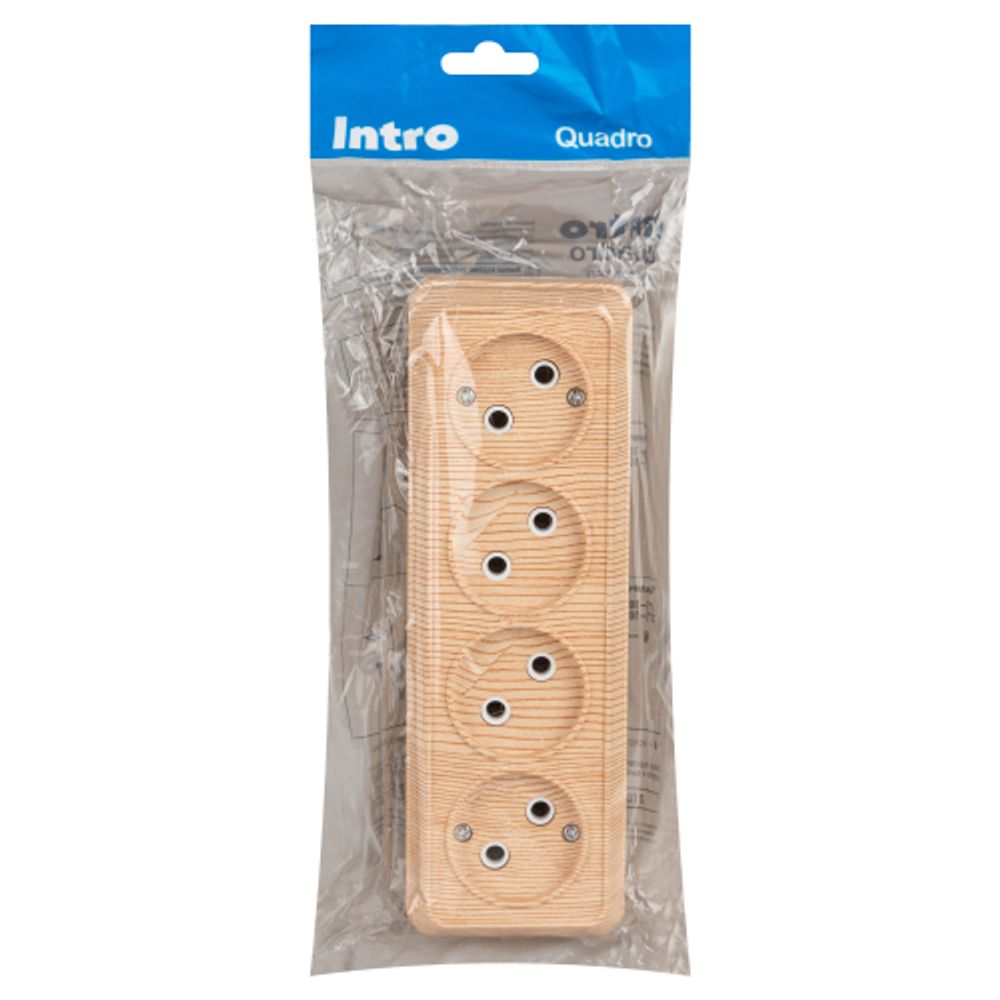 Розетка Intro Quadro 2-207-11 без заземления четверная 4х2P 16А-250В IP20 ОУ сосна | Intro Quadro