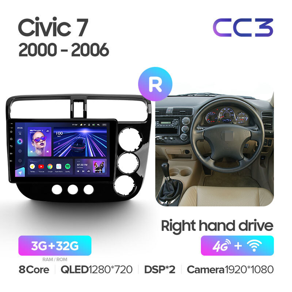 Teyes CC3 9" для Honda Civic 7 2000-2006