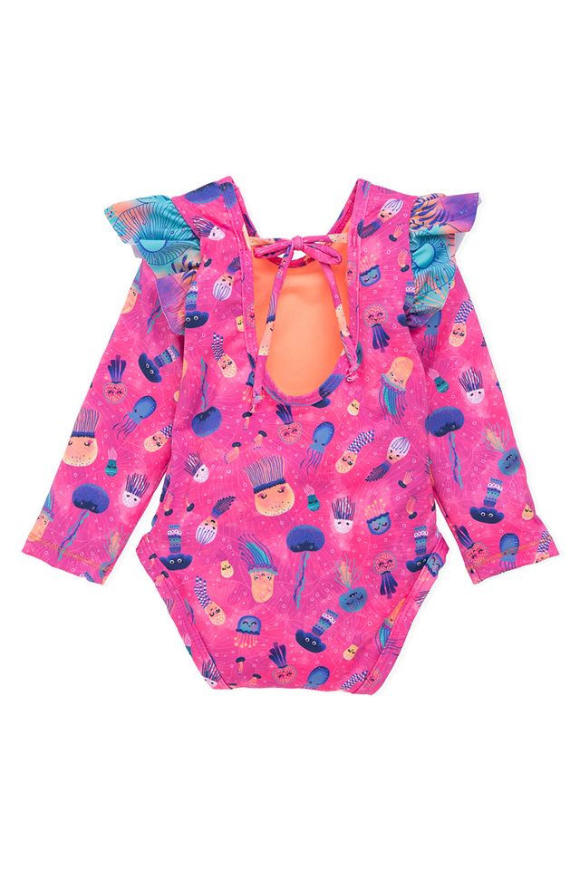 Яркий купальник с длинными рукавами и завязкой на спине