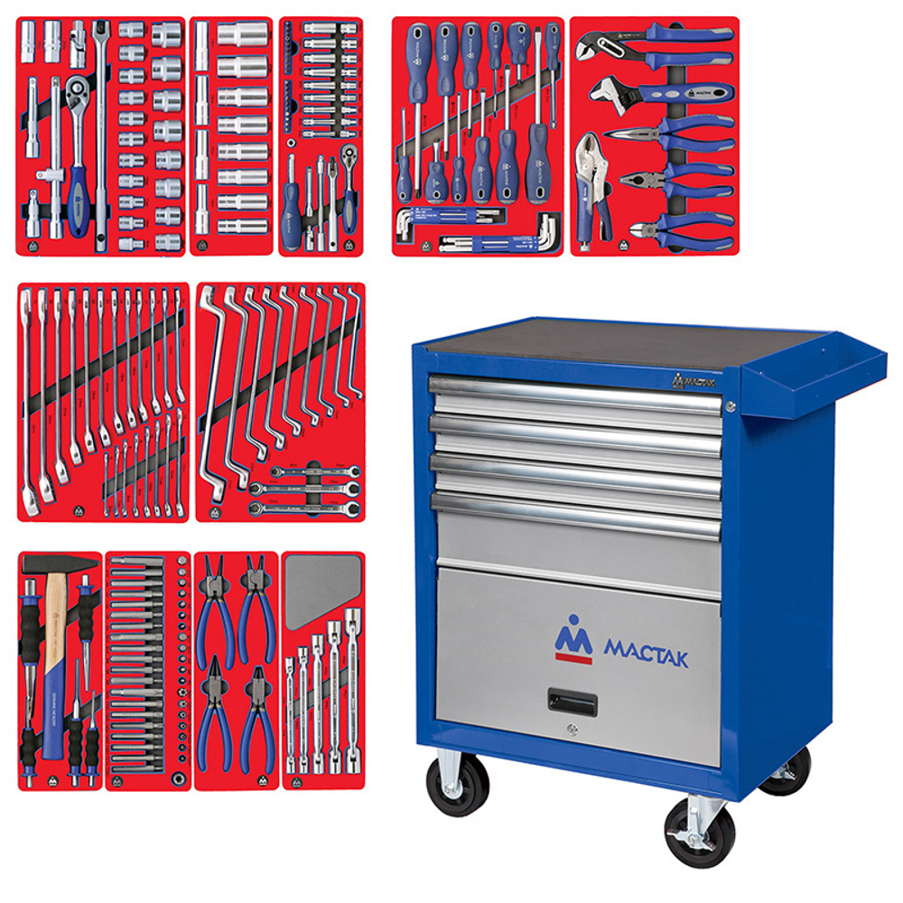 Набор инструментов &quot;МАСТЕР&quot; в синей тележке, 205 предметов МАСТАК 52-04205B
