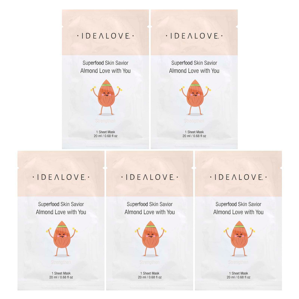 Idealove, Superfood Skin Savior, маска для лица с суперфудами, миндаль, 5 шт. по 20 мл (0,68 жидк. унции)
