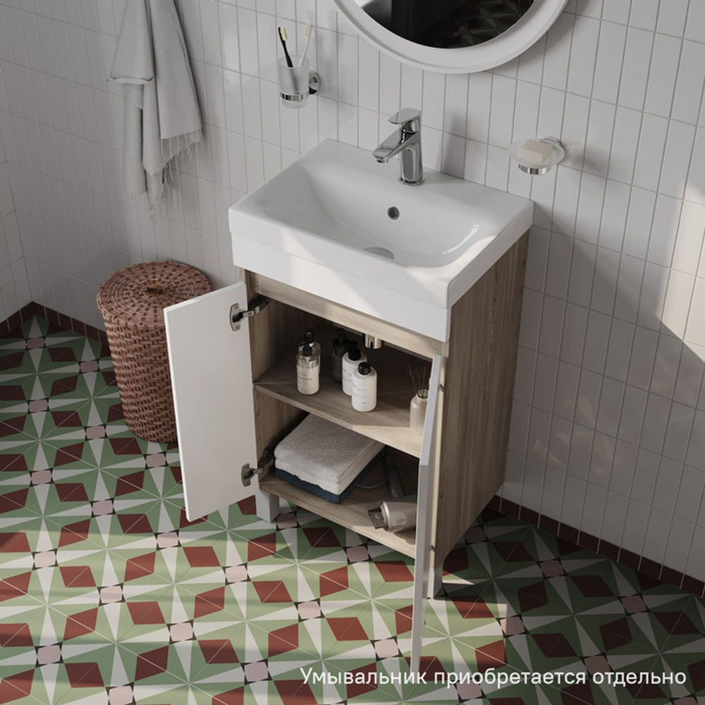 Тумба напольная с дверцами IDDIS Zodiac, 50 см, белая/под дерево, ZOD5ADFi95