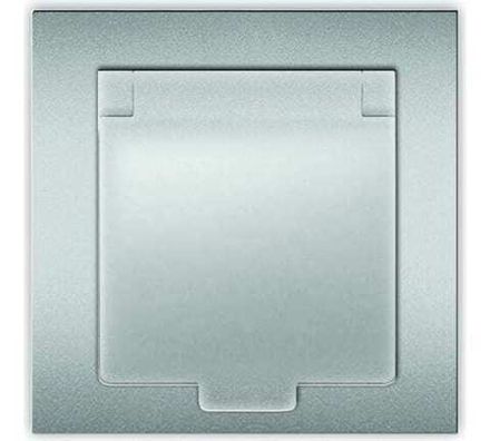 Розетка одноместная с крышкой "UNIVersal" серия "Афина"с/з, с/у, 16А, 220В, серебро (еврослот) (HU23