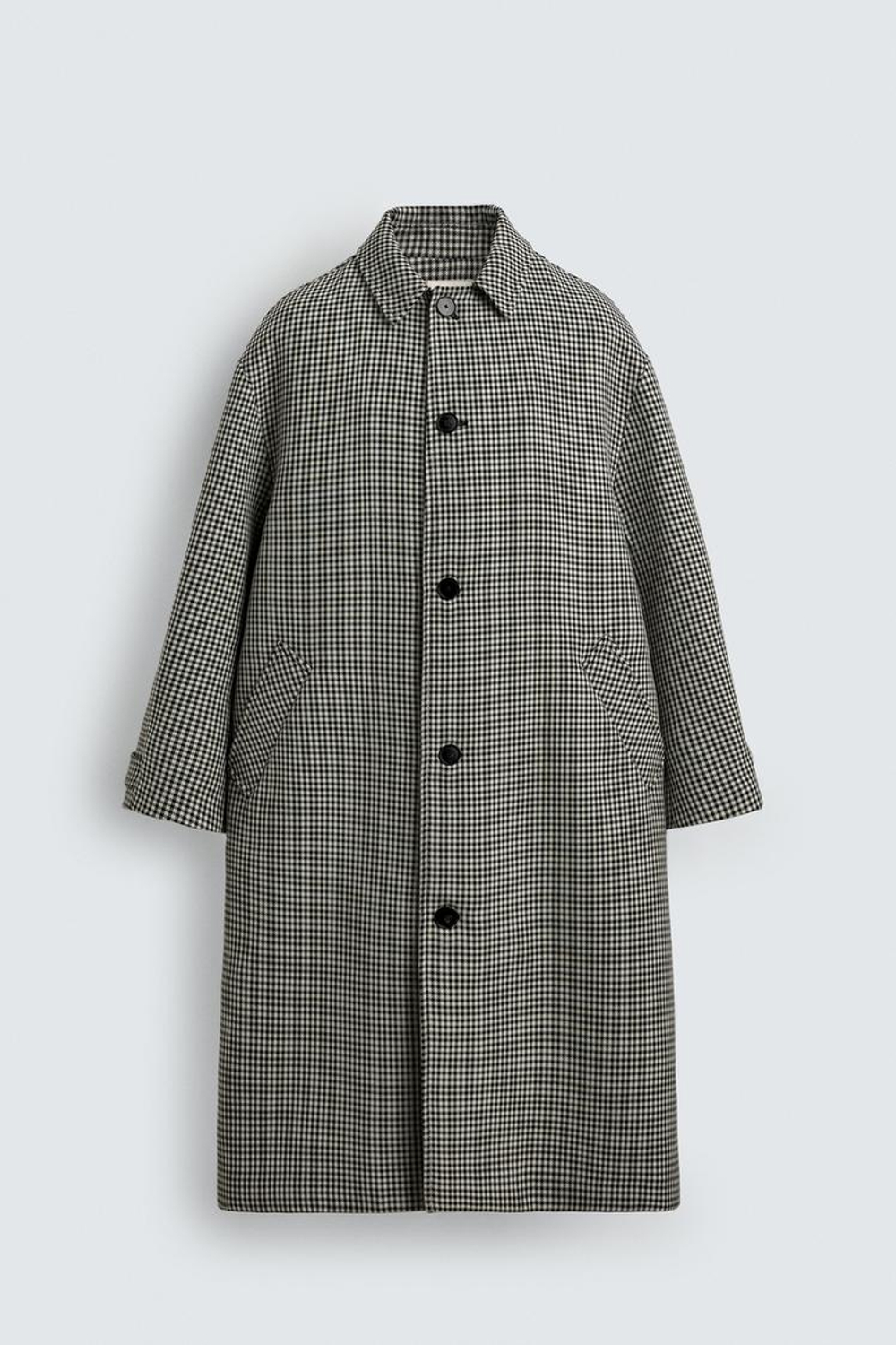 ZARA ПАЛЬТО ИЗ РЕЛЬЕФНОЙ ТКАНИ В КЛЕТКУ LIMITED EDITION, БЕЛЫЙ/ЧЕРНЫЙ