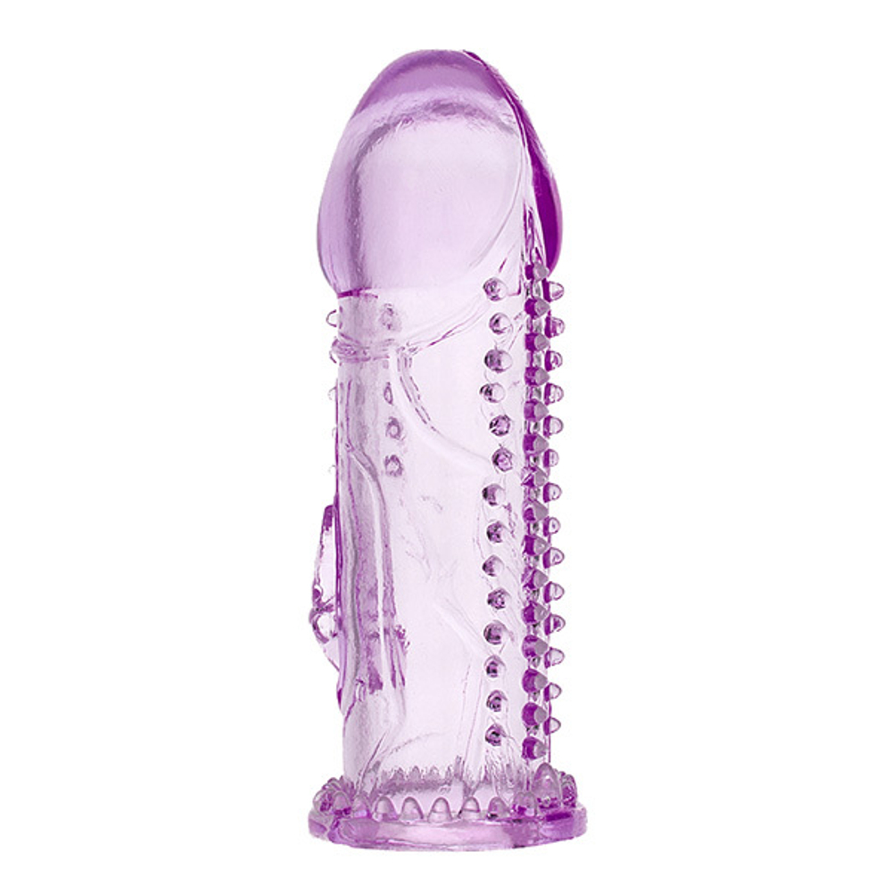 Фиолетовая гелевая насадка 13см с клиторальным отростком и шипами ToyFa Basic 818019-4