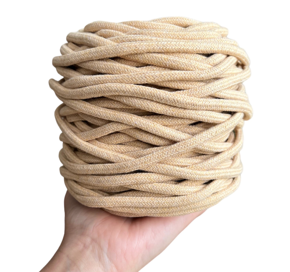 Шнур плетёный хлопковый 6 мм для макраме, ириска, 50 м