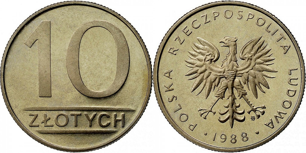 Польша 10 злотых, 1984 - 1988 Герб XF