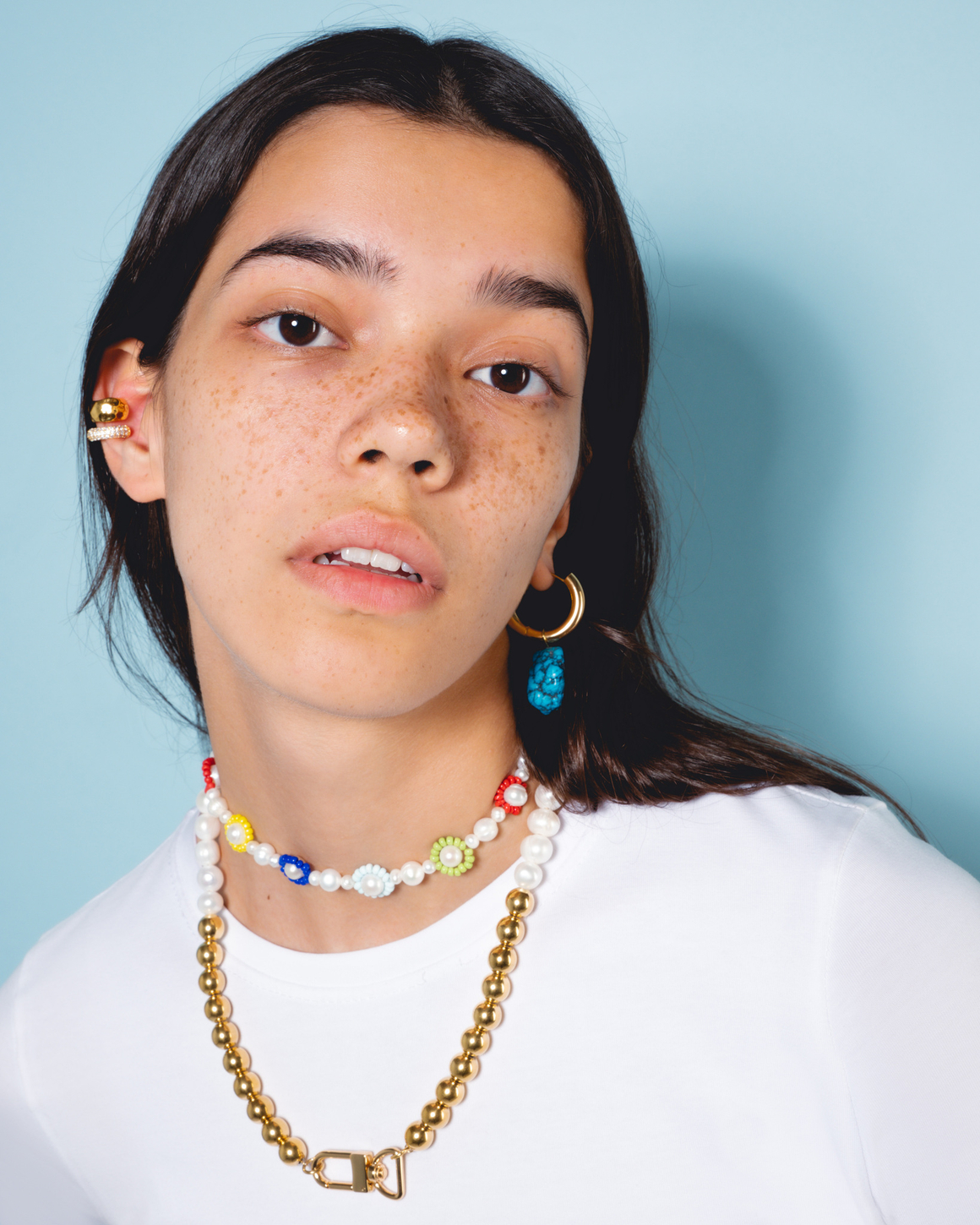 Колье-крупный жемчуг, золотые шарики, замок