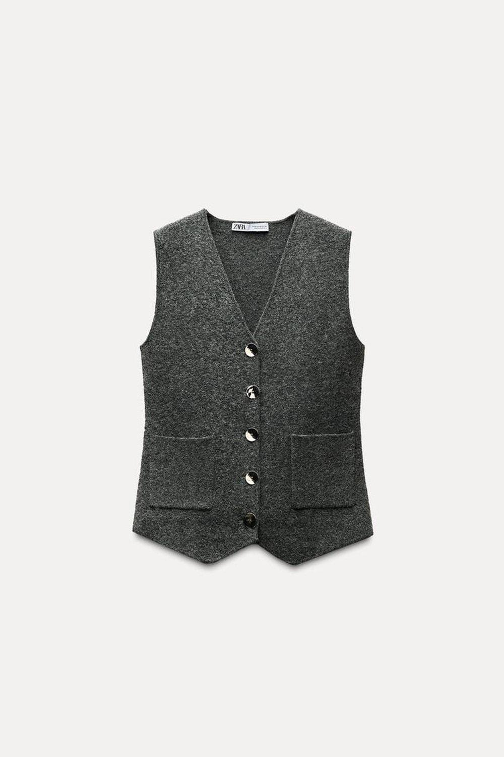 ZARA ТРИКОТАЖНЫЙ ЖИЛЕТ, СВЕТЛО-СЕРЫЙ