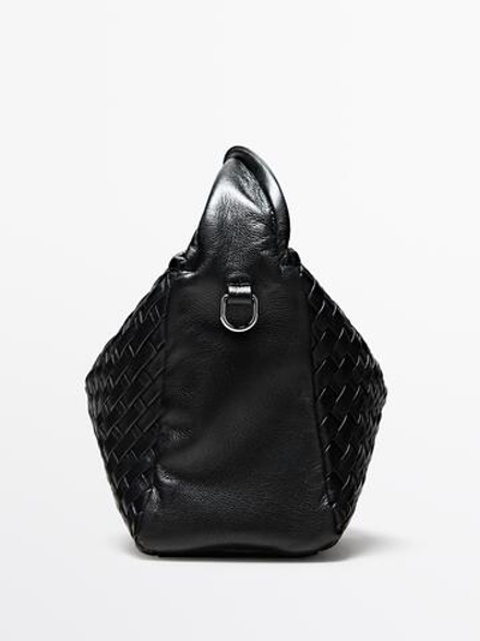 Massimo Dutti Сумка среднего размера из плетеной кожи наппа, черный
