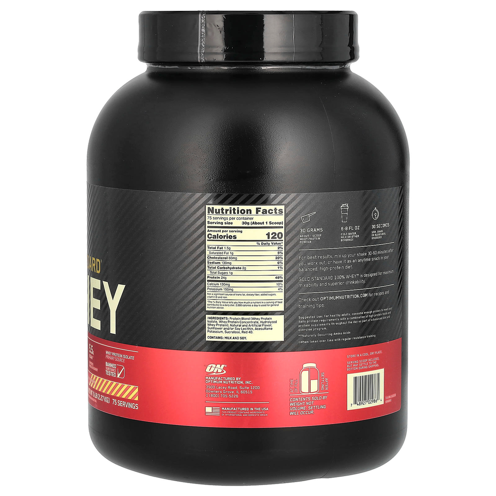 Optimum Nutrition, Gold Standard 100% Whey, сыворотка со вкусом клубники и банана, 2,27 кг (5 фунтов)