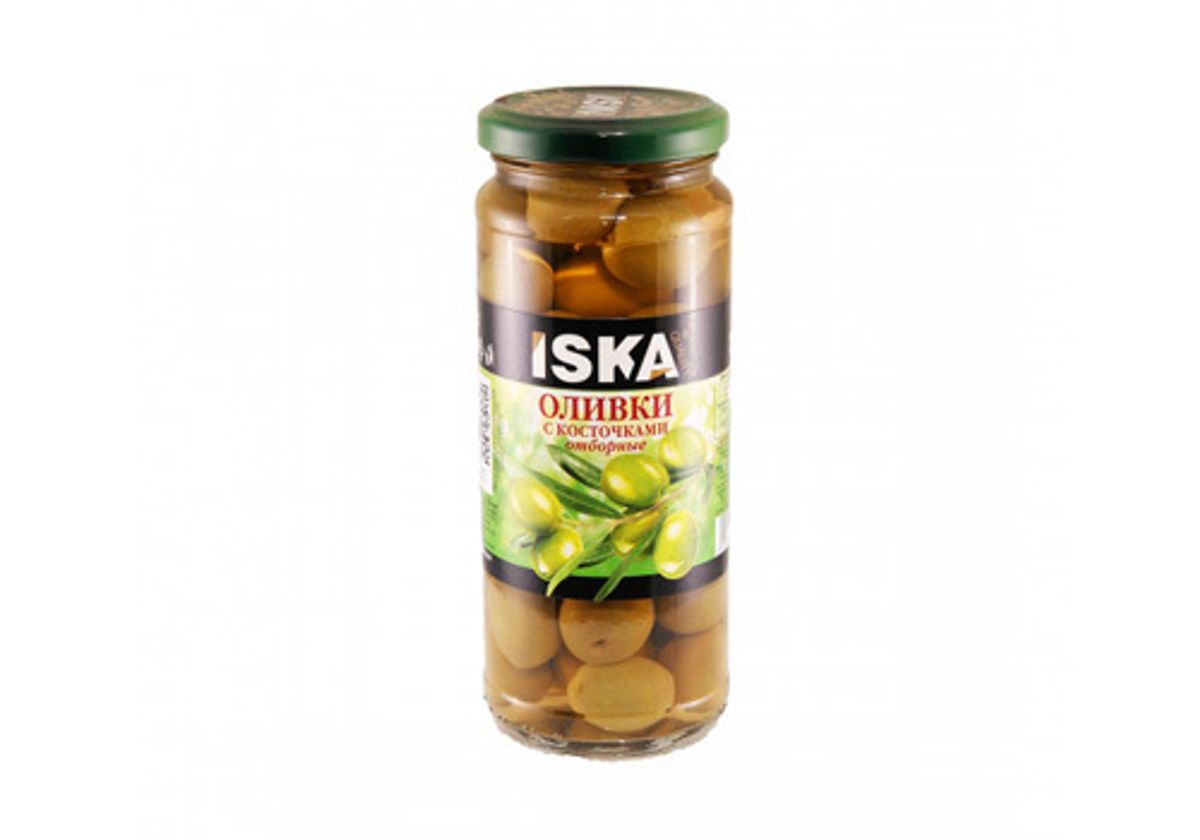 Зеленые оливки  с косточками Iska, 425мл
