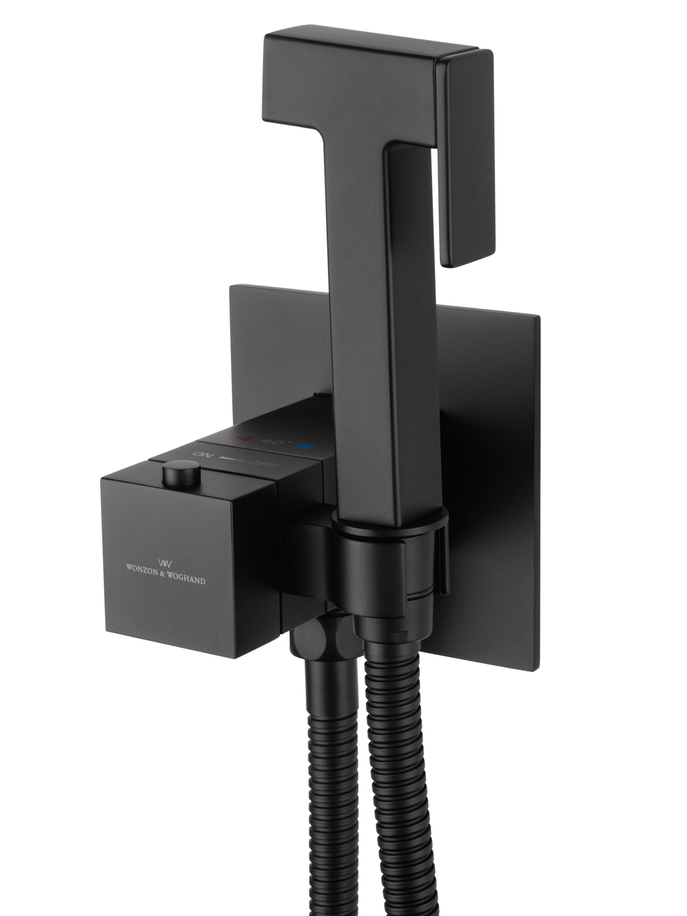 Смеситель с гигиеническим душем и термостатом встраиваемый WONZON & WOGHAND, Черный матовый (WW-88829910-MB)