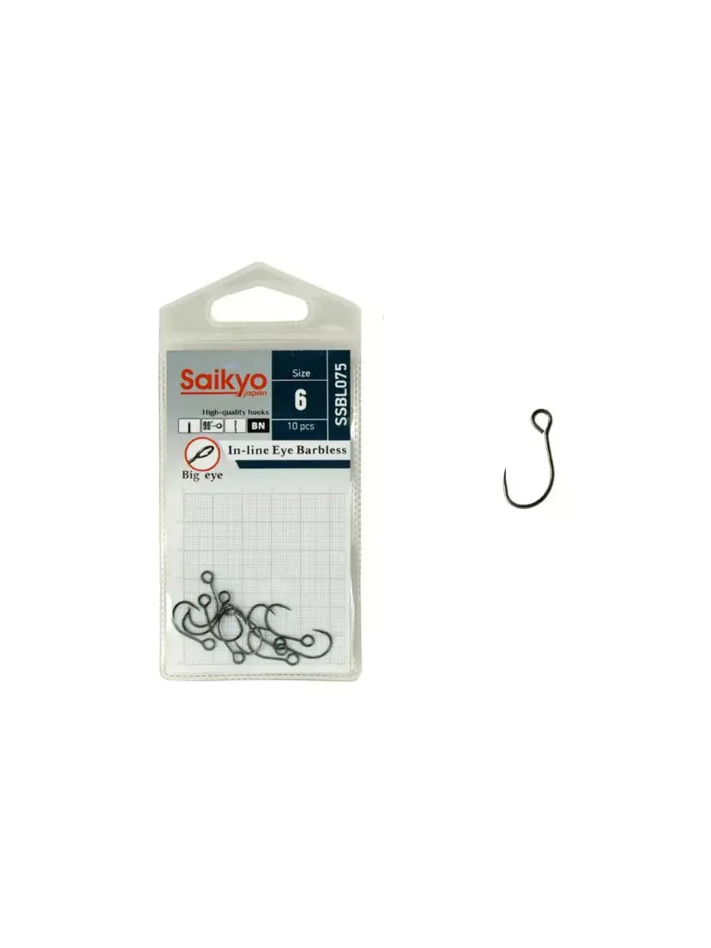 Крючки Saikyo SSBL075-BN IN-LINE EYE BARBLESS