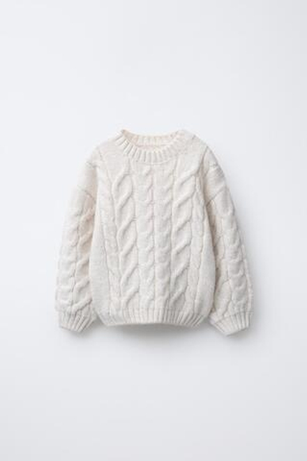 ZARA ВЯЗАНЫЙ СВИТЕР С УЗОРОМ «КОСЫ», ЭКРЮ