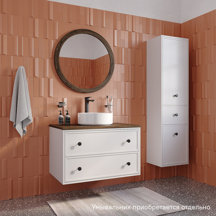 Тумба подвесная IDDIS Torr, со столешницей МДФ, макадамия орех, 80 см, белый матовый, TOR80WMi95K