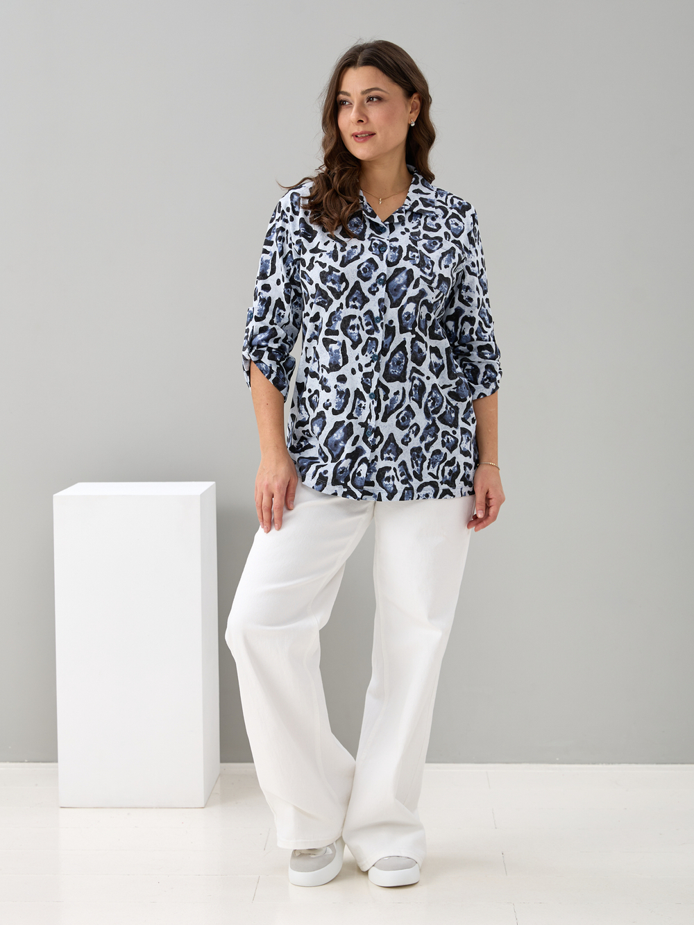 Рубашка Р-001/голубой-акварельлеопард