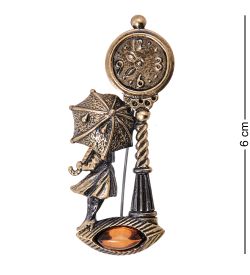 AM- 707 Брошь «Девушка Свидание» (латунь, янтарь)