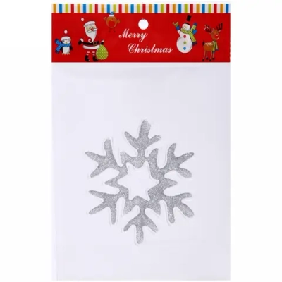Наклейка на стекло 14*17 см,»Снежинка зимняя», Серебро