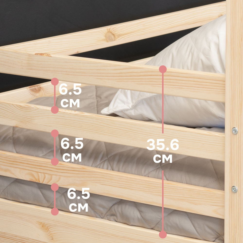 Кровать-домик Альков 90х190 из массива сосны с настилом и бортиками, в лаке