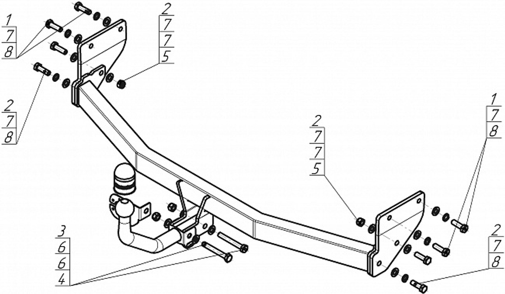 Фаркоп Motodor Hyundai Solaris 2 2017-2022, Kia Rio 2017 - 2020, Solaris HS (оцинк. шар) арт.90907-A