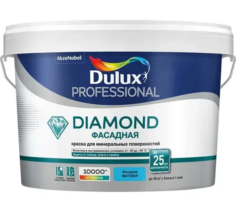 Краска фасадная для минеральных и деревянных поверхностей Dulux Professional Diamond гладкая матовая база BW