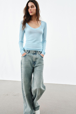 ZARA ТОП ИЗ ТОНЧАЙШЕГО ТРИКОТАЖА, ГОЛУБОЙ