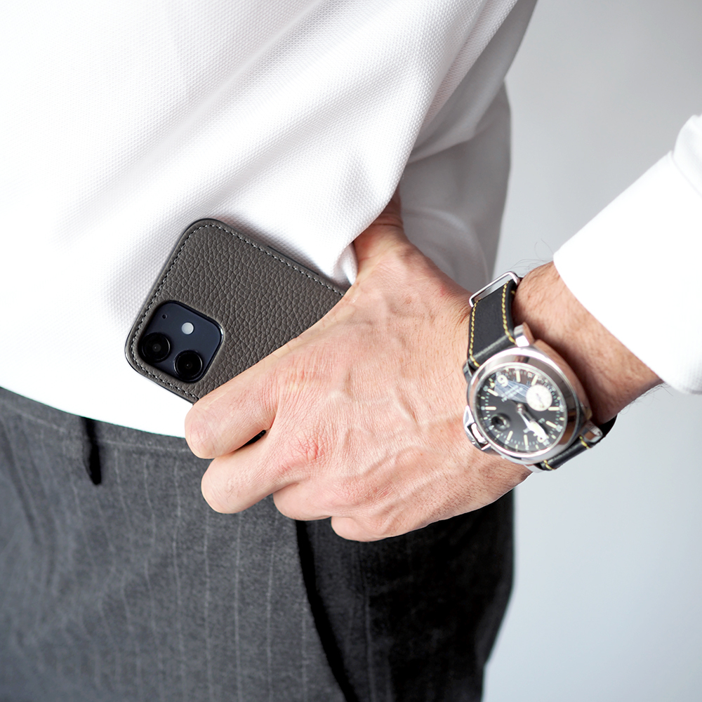 Чехол для iPhone 12/12Pro из кожи теленка, серого цвета