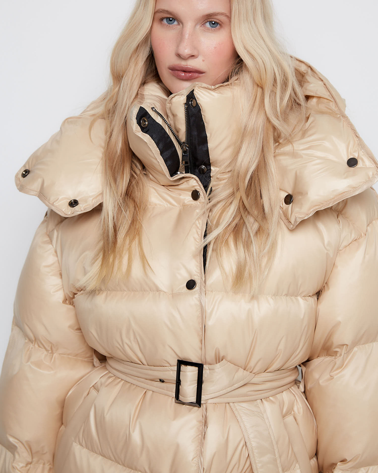 Пуховик со съемным капюшоном из нейлона Монклер бежевый