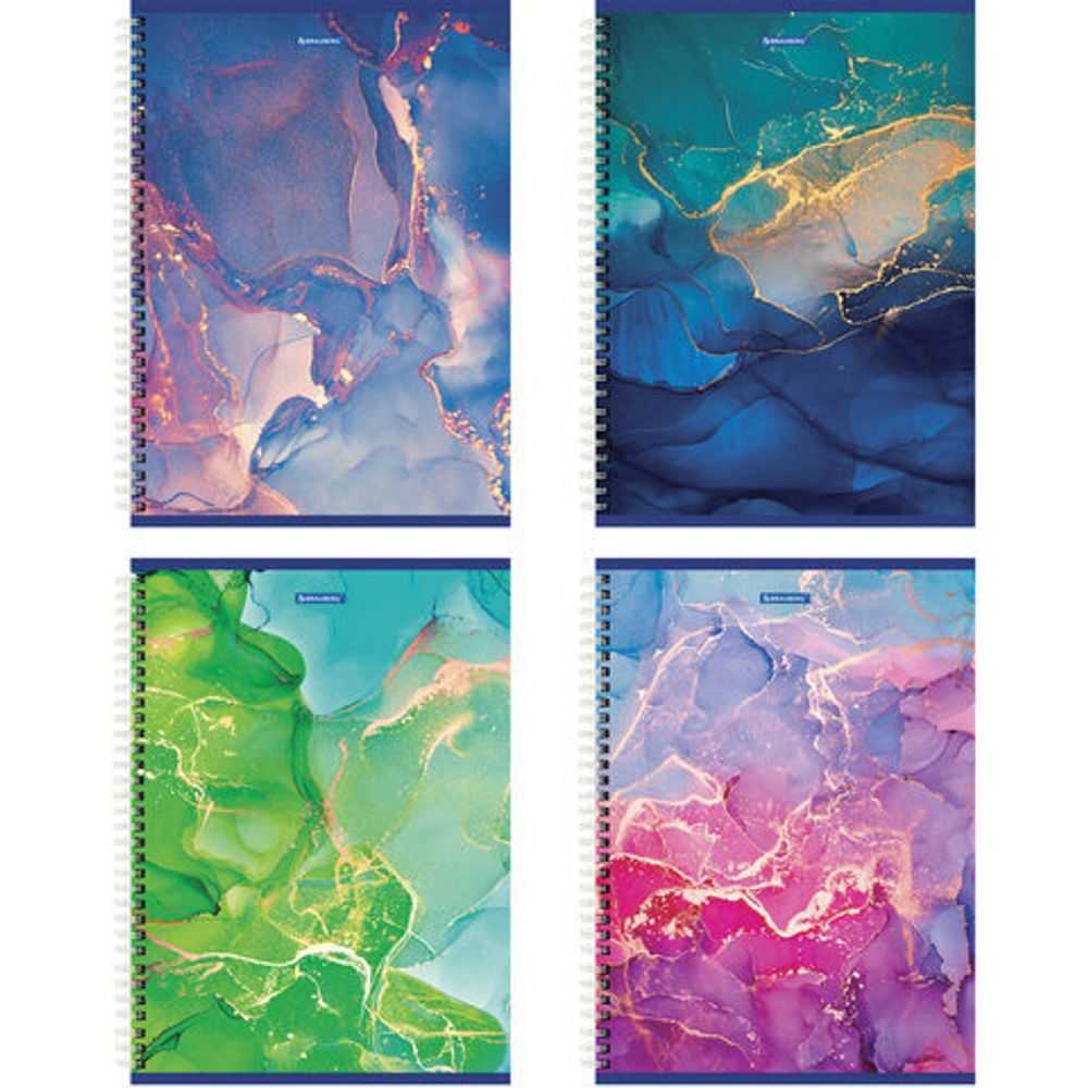 Тетрадь А4, 96 л., BRAUBERG, гребень, клетка, матовая ламинация, "Marble", 404063, 4шт