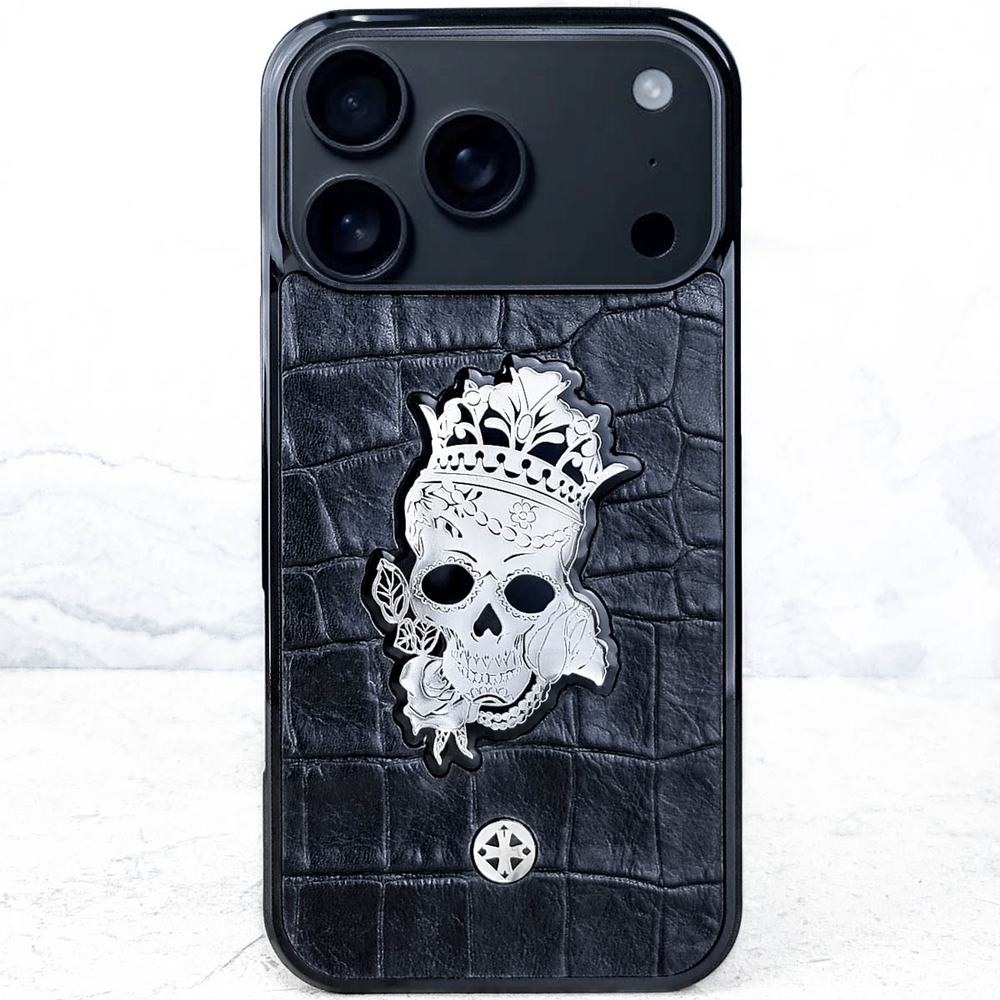 Дизайнерский чехол iPhone с черепом Calavera Euphoria HM Premium - натуральная кожа  металл