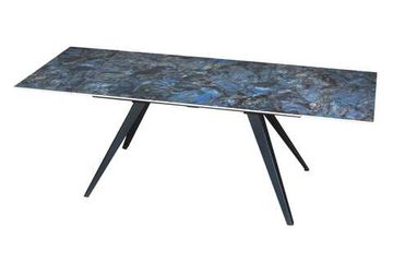 Стол "АСТИ" 140-220, керамика Lemurian Blue глянцевый , опоры черный муар