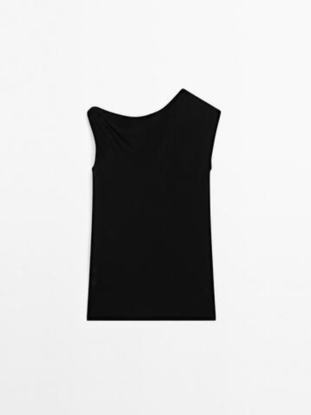 Massimo Dutti Топ асимметричного кроя с узлом, черный